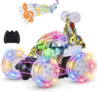 Baicccf Kauko-ohjain auto, RC Stunt Car Voittamaton 360Rolling Twister värikkäillä valoilla ja musiikkikytkimellä, ladattava kauko-ohjainauto pojil...