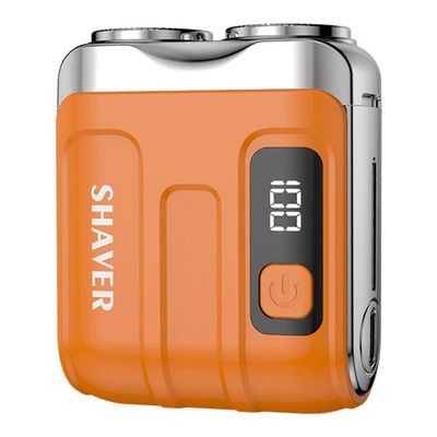 Pyörivät kaksoisrenkaat Sähkökäyttöinen parranajokone Märkä kuiva Kivuton Miesten matkakone Mini kannettavat partakoneet Isä läsnä Oranssi