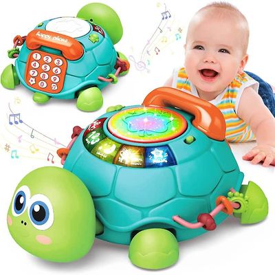 Roibon Babylegetøj 6 til 12 måneder, Musikalsk skildpaddekravlende babylegetøj i 12-18 måneder, Læringslegetøj med lys & lyd, Fødselsdagslegetøj ti...