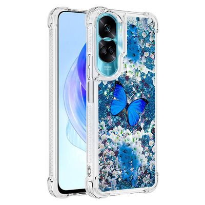 Honor 90 Lite 5G Glitter kelluva nestemäinen kotelon tulostus Tpu-puhelimen kansi Sininen perhonen