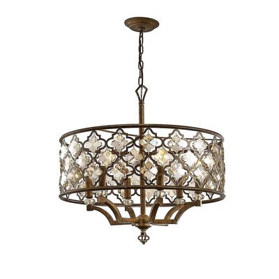 Inspired Lighting Indie Cylindrisk loft vedhæng 6 lys E14 Mokka, Teak forgyldt krystal
