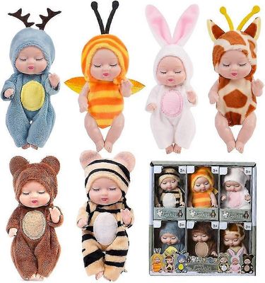 Baby Born tarvikkeet, 6 kpl Baby Mini Dolls, Baby Doll, Baby Doll Set, Pestävä PVC-materiaali Reborn Mini Baby Doll tytöille, taaperoille ja lapsille