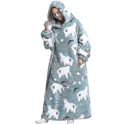 Tegneserie Super Long Hooded Blanket Luksus Vinter Overdimensjonerte hettegensere Genser Flanell Giant Lazy TV Blanket Pyjamas Varm badekåpe W Isbjørn