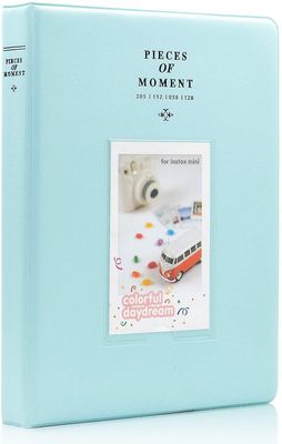 128 Lommer Mini Fotoalbum til Fujifilm Instax Mini 7s 8 8+ 9 25 26 50s 70 90 Instant Camera & Name Card Lake blå