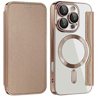 Yhteensopiva iPhone 16 Pro -kotelon kanssa Yhteensopiva MagSafe PU -nahkakorttipaikkojen puhelimen kuoren kanssa Kultaa