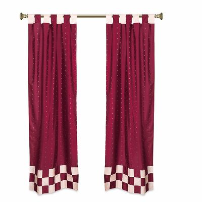 Indian Selections 2 Eklektisk Maroon indiske Sari Gardiner Tab Top Curtain gardiner 36 X 84 Inches (91 X 213 Cms)