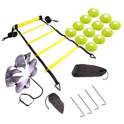 Mikasa Justerbar fodarbejde Fodbold Fitness Speed Trin Agility Ladder Træningsudstyr Kit med modstand Grøn