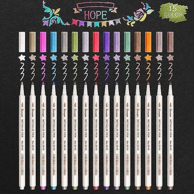 Suren 15 Farve Metal Kunst Marker Pen DIY Scrapbog Kort Gør Håndværk Blød børste Tegning DIY Fotoalbum Skole