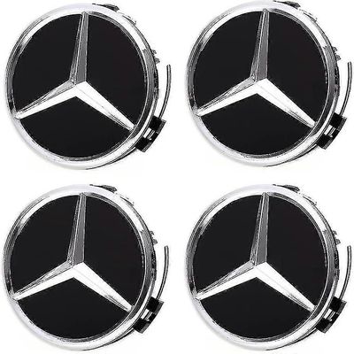 4kpl pyörän keskisuojukset Mercedes Benzille, 75mm / 2.95inch Abs auton pyörän keskisuojukset navan kansi (musta)