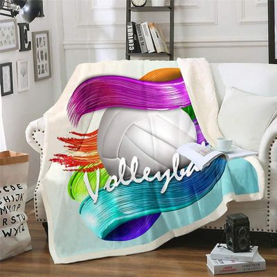 Kerota Volleyball Kast Teppe for sofa Seng Sofa Sport Tema Fleece Teppe D Ball Mønster Sherpa Teppe Rom Dekor Fargerik Stripe Design Fuzzy Teppe 50...