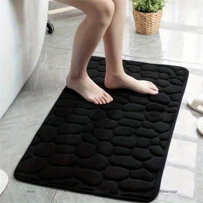 Tyylikäs nopeasti kuivuva samettinen memory foam -kylpymatto - luistamaton, erittäin imukykyinen, 3D-kivisuunnittelu tyylikkääseen mukavuuteen Must...