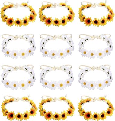 Baicccf 6-12kpl käsintehtyjä päivänkakkaroita auringonkukan pääpanta Boho kukkaseppele morsiamen päähine 60-luvulle 70-luvun pukeutuminen Hippijuhl...