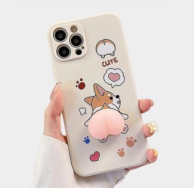 Söpö 3D-sarjakuva Peach Corgi hip -puhelinkotelo iPhone 14 Pro Maxille / 13/12/11 / SE / XR / XS / X / 8Plus / 7/6S Valkoinen