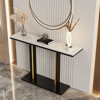 Moderne marmor konsoll bord metall base veranda aksent bord Art Deco Svart og hvit 118x30x78cm