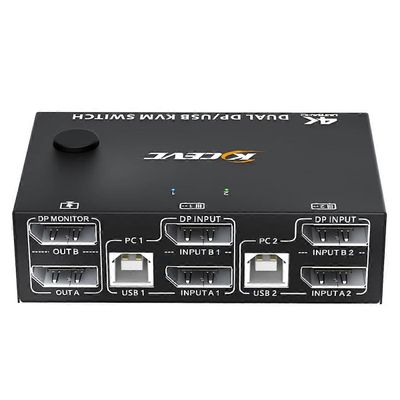 8K kahden näytön KVM-kytkin, Displayport 1.4 KVM-kytkin 2 näyttöä 2 tietokonetta 8K 30Hz 4K 144Hz 4 USB-portilla Musta