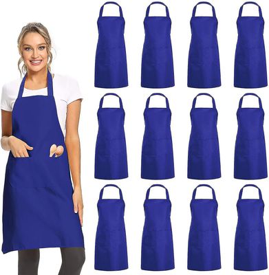 12 pakkausta tavallinen bib-esiliinat 2 taskulla - Musta Unisex Kaupallinen esiliina irtotavarana Sininen