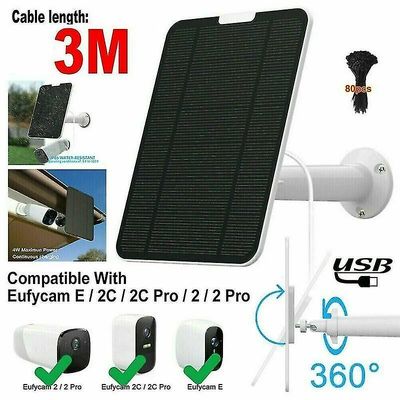 Solcellepanel for Eufycam 2 / 2c / 2c Pro / e / 2 Pro 4w monteringsbrakett 13ft kabel svart
