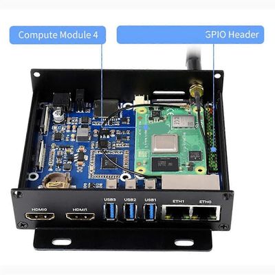 Dual Gigabit Ethernet -minitietokone Raspberry Pi Compute Module 4:lle (EI sisälly) jäähdytyskanavalla EU Plug