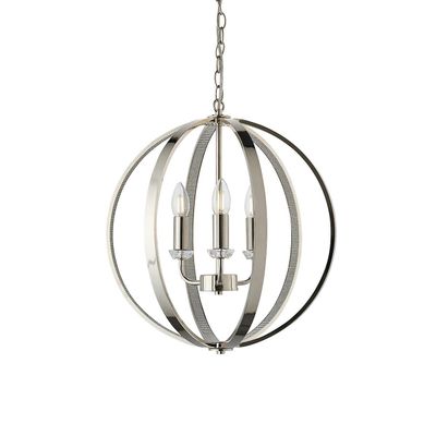Endon Collection Lighting Ritz 3 Light Wire Loft vedhæng Bright Nikkel &Klar facetteret akryl, E14