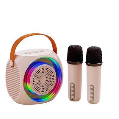 Mini Karaoke Machine med 2 trådløse mikrofoner for barn voksne, bærbar Bluetooth høyttaler gave til jenter leker Rosa