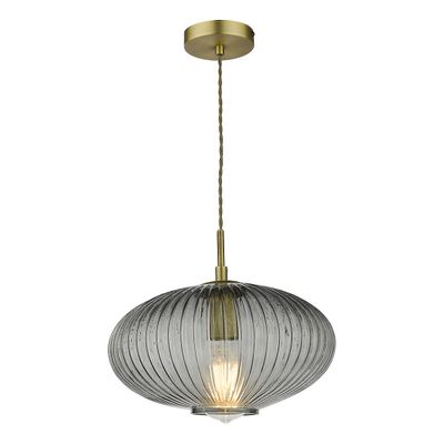 Dar Lighting Edmond Vedhæng Loft Lys Røget Glas Antik Messing Detalje