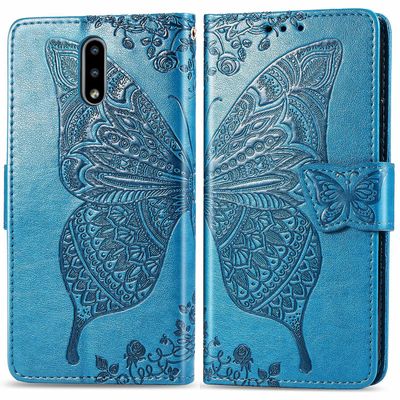 Gangxun Kompatibel med Nokia 2.3 Case Flip Cover Emboss Butterfly Soft Tpu Stødsikker Shell Slim - Blå