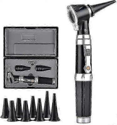 3x otoskooppi LEDillä, kannettava kädessä pidettävä korvatarkastussuurennuslasi, jossa 8 korkkia