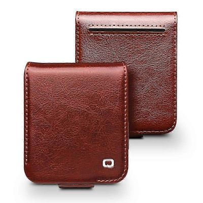 QIALINO-yhteensopiva Samsung Galaxy Z Flip6 5G -kotelo TPU+aito lehmännahka Folio Flip Phone Cover_Gift G:lle Tyyli B