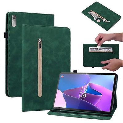 Yhteensopiva Lenovo Tab P11 Gen 2 -tablettikotelon kanssa PU-nahkajalusta vetoketjullinen taskukorttipaikka Smart Cover Vihreä