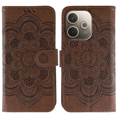 Oppo A5 Pro 5G (Globaali) Kotelo PU Nahka Mandala Painettu Design Lompakko Puhelimen Kansi Ruskea Brown