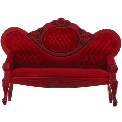 Nukkekoti Puinen sohva Miniatyyri vintage-sohva Minihuonekalumalli Rekvisiitta Punainen 12.00X10.00X5.00CM