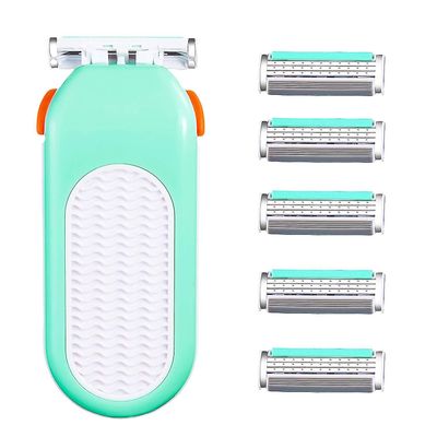 Partakoneet naisille 6 täyttöpakkausta 3 terää parranajokone kasvojen jaloille Bikinialue, Comfort Glid, Green_Ssdlv