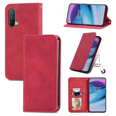 Gangxun Sag For Oneplus Nord Ce 5g Magnetisk Lukning Læder Tegnebog Cover Housse Etui Shockproof - Rød