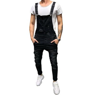 Varychmoo Mænd Seler Ripped Jeans Bukser Denim Dungarees Overalls Bib og Brace Arbejdsbukser Sort XL