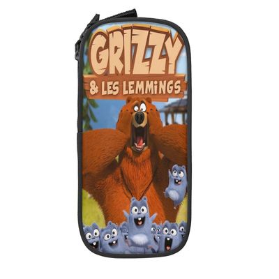 Grizzy and the Lemmings suurikapasiteettinen penaali, esteettinen kynäpussi Koulutarvikkeiden järjestäjä useita lokeroita OneSize 5x10.5x21cm