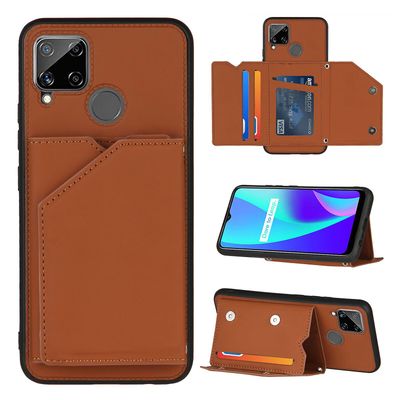 Gangxun Sag For Realme C15 Vintage Cuir Cover Læder sag Kofanger - Marron