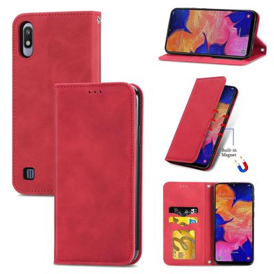 Gangxun Sag Til Samsung Galaxy A10 Magnetisk Lukning Læder Tegnebog Cover Housse Etui Shockproof - Rød