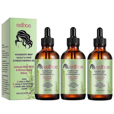 3kpl Rosemary Mint Scalp & Hair Strengthening Oil Biotiinia & eteerisiä öljyjä, ravitseva hoito Kaksihaaraiset Ja Kuivat Hiukset