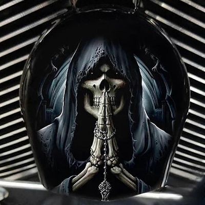 Moottoripyörän lehmänkellotorven kansi Harley-koristeluun kauhukallon sarven kansi, moottoripyörätarvikkeet, goottilainen kuolemapyöräilijälahja B