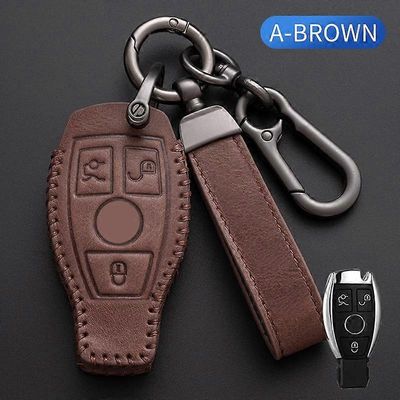 Pehmeä nahkainen auton avainkotelon kannen suojakuori Mercedes Benz A B C E -luokalle GLS GLA GLC CLS CLA AMG W204 W205 W212 W463 W176 ruskea A Style
