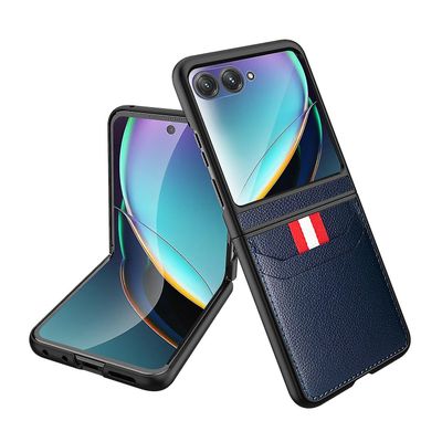 Motorola Razr 50 / Razr 50 Ultra -lompakkokotelo, ensiluokkainen PU-nahkainen PC-kehys koko kehon suojaava puhelinkotelo, jossa 2 korttipaikkaa sin...