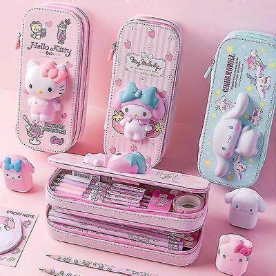 Pu suurikapasiteettinen penaali kawaii hellokitty cinnamoroll melody koulu lyijykynät pussi kynäkotelo tarvikkeet paperitavarat A6