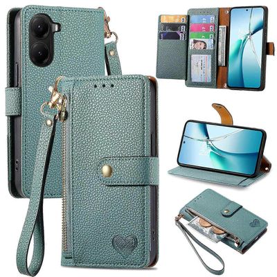 Xiaomi Poco X7 Pro 5G -kotelolle RFID-estävä vetoketjutasku nahkainen lompakon puhelimen kansi hihnalla - G Monivärinen Green