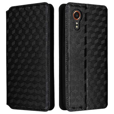 Samsung Galaxy Xcover 7 Lompakkokotelo Korttipaikoilla, Magneettinen PU Nahkainen Läppäkuori & Jalusta Musta