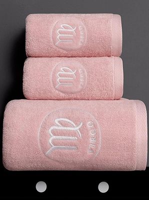 Tolv konstellationer ren bomuld plus tykt badehåndklæde håndklæde tredelt sæt, Pink Virgo