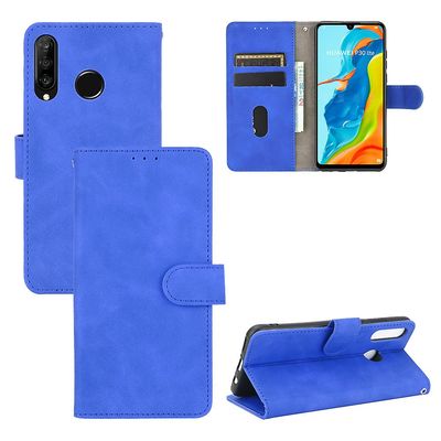 Etui til Huawei P30 Lite Cover Premium læder med kortholder Flip Folio magnetisk etui etui - sort Blå