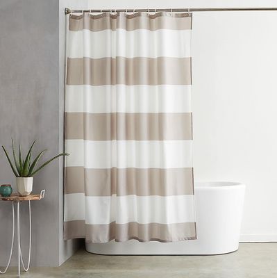 Dusjforheng i trykt stoff 180 x 180 cm, Lysebrun/Beige