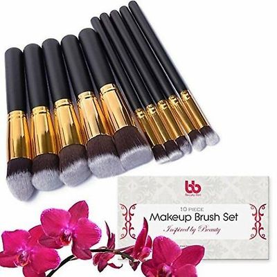 10 stk Professionel Kosmetik Makeup Pensler Sæt Sort guld