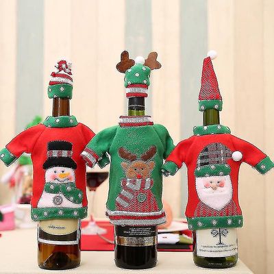 Juleflaske dekor, stygg julegenser vin flaske cover, santa reinsdyr og snømann flaske kjole med lue til jul og nyttårsfest de