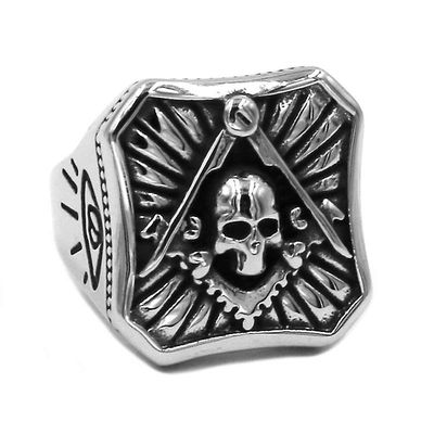 Bricks Masons Firkantet kompas kranium frimurerisk ring 10